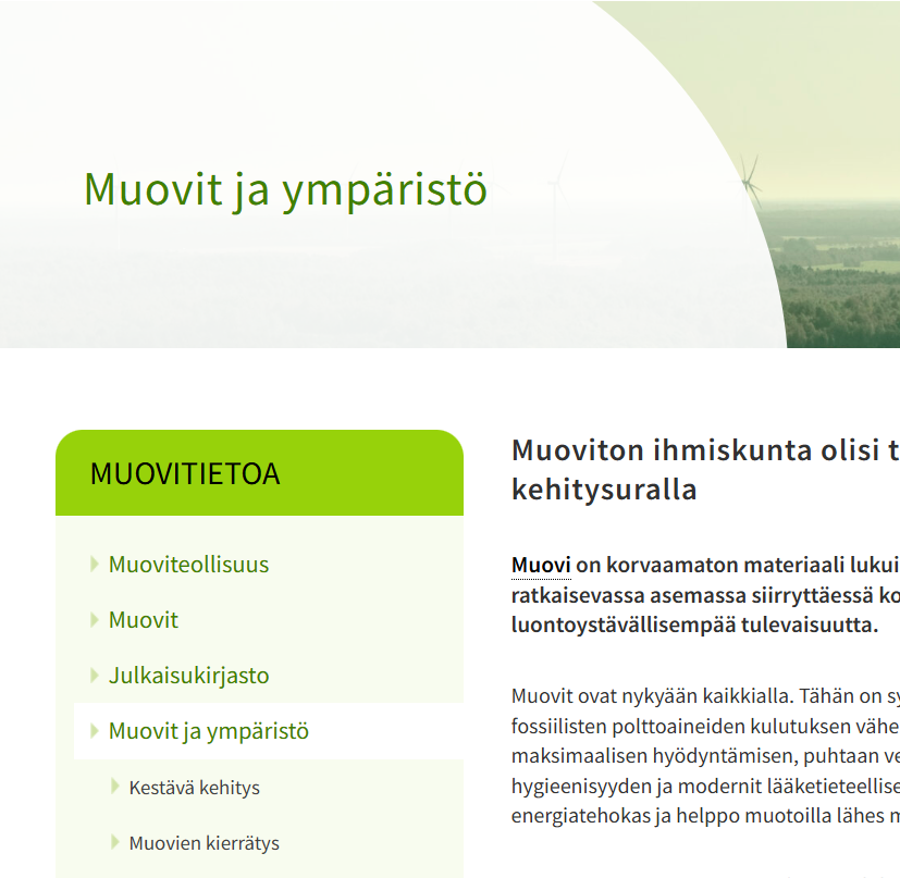 Sivut WordPress-alustalle - Muoviteollisuus, vihreä sivu