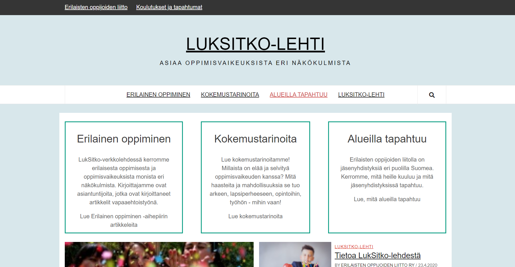 Digilehti LukSitko - etusivun näkymä