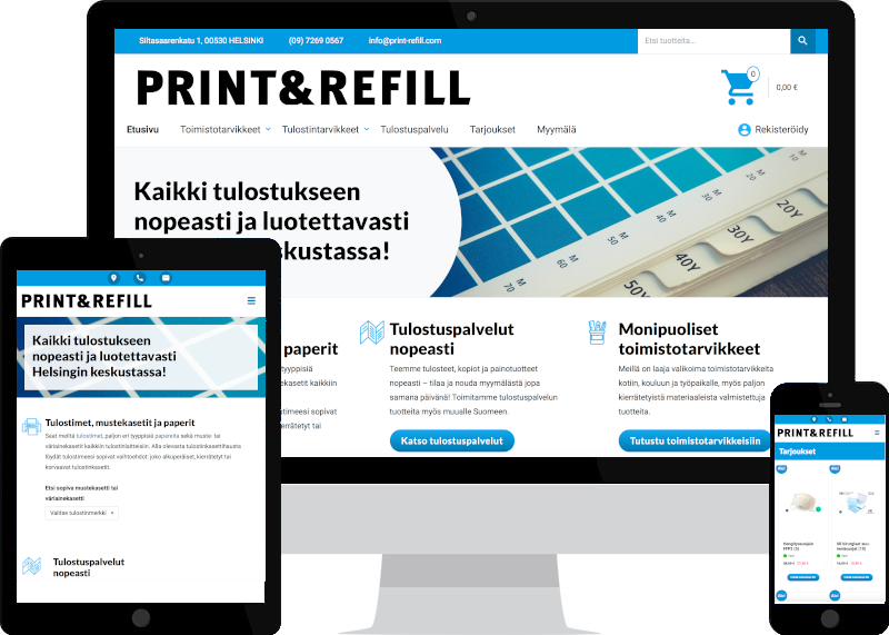 WooCommerce-verkkokauppa perustaminen ja digimarkkinointi Print & Refillille - kotisivujen suunnittelu ja verkkokaupan suunnittelu Verkkovaraanilta