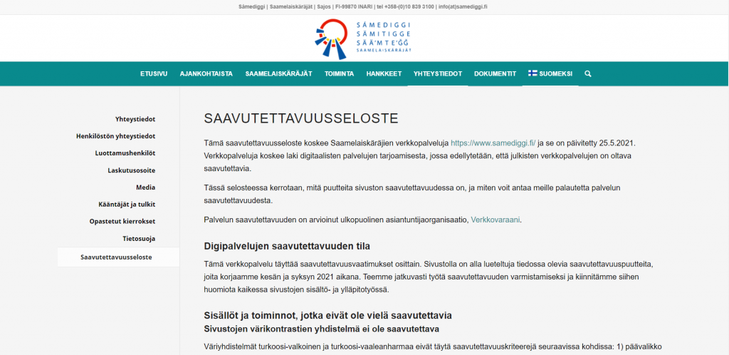 Saavutettavuustestaus samediggi.fi - Verkkovaraani