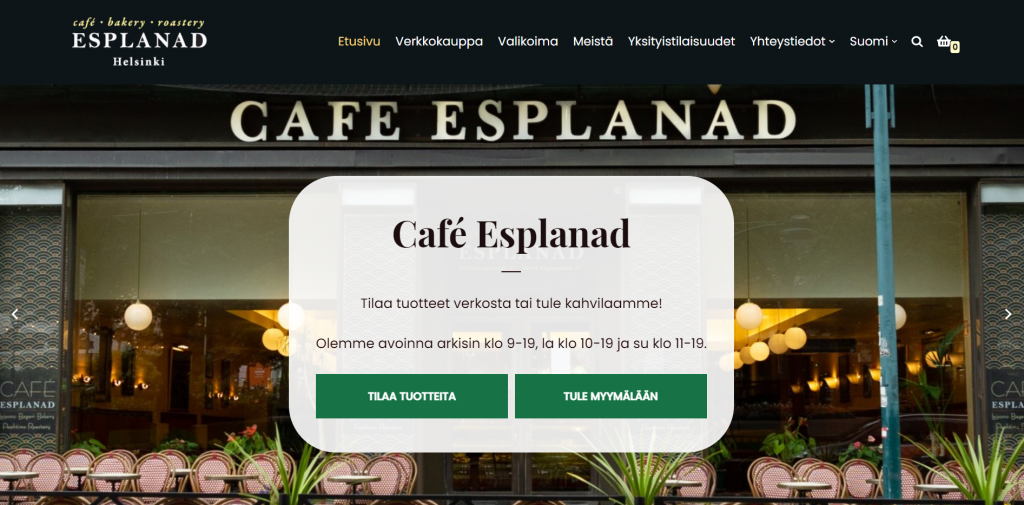 Oma verkkokauppa ja uusi sivusto Café Esplanadille - Verkkovaraani