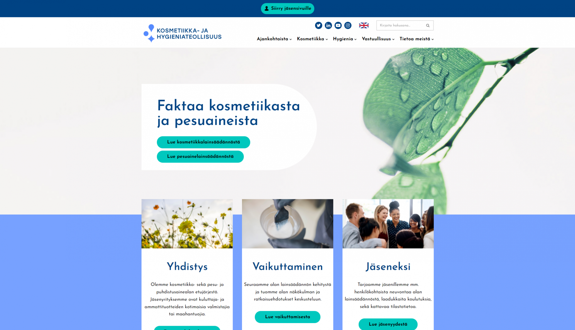 Kotisivut yhdistykselle Kosmetiikka ja hygieniateollisuus ry - etusivu