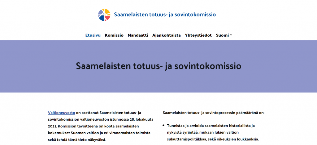 WordPress-verkkosivut Saamelaisten totuus- ja sovintokomissiolle