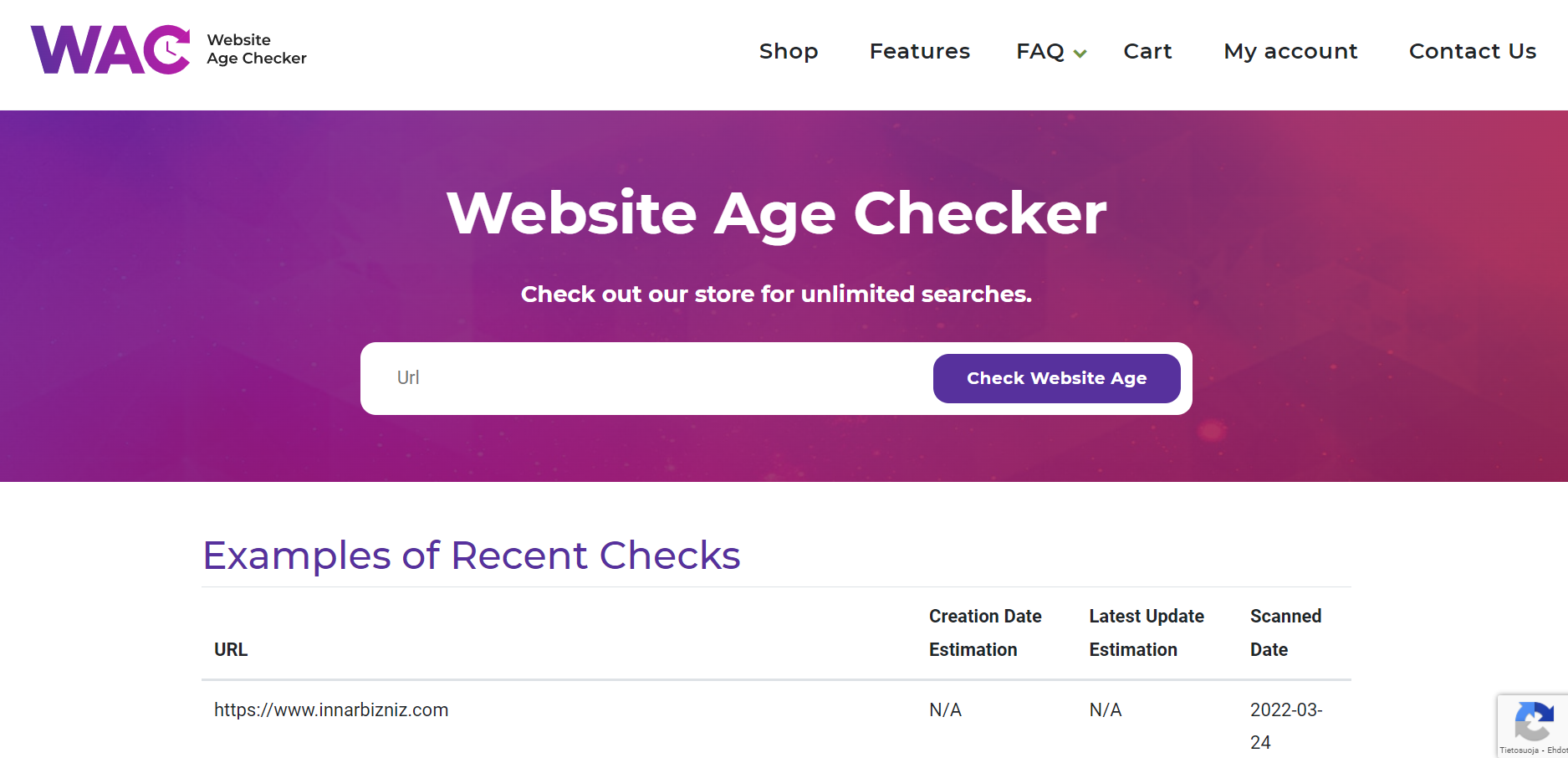 Hakukonenäkyvyys huippuluokkaa globaaleilla suuren volyymin hauilla - Website Age Checker