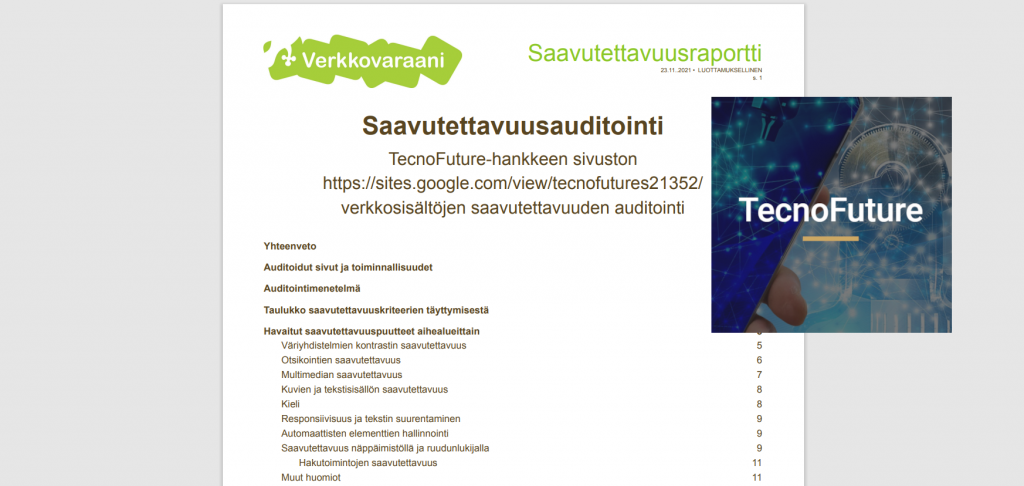 TecnoFuture-hankkeen sivuston saavutettavuustestaus - Verkkovaraani