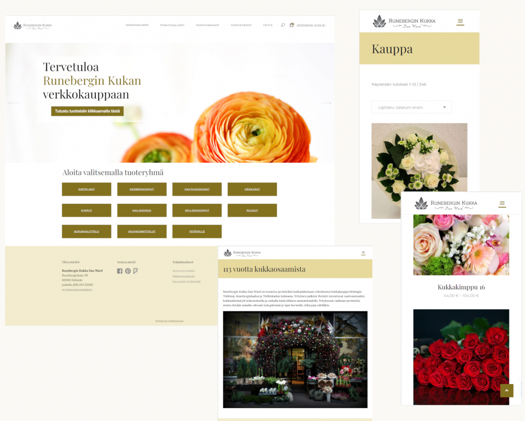 Verkkokauppa yritykselle Runebergin Kukka