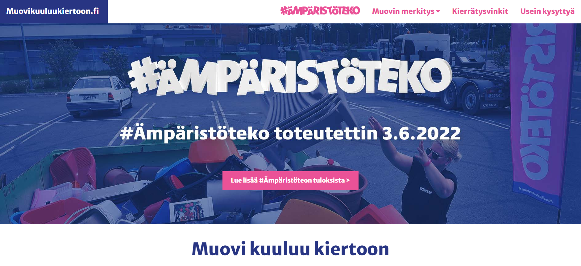 Muovikuuluukiertoon.fi - etusivu - verkkosivujen siirto WordPressiin Verkkovaraani