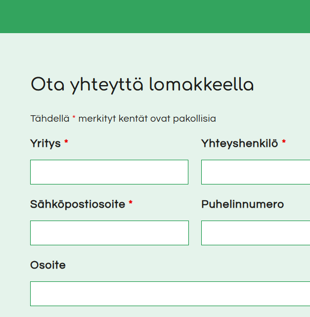 Nettisivut yritykselle Ditap - yhteydenottolomake