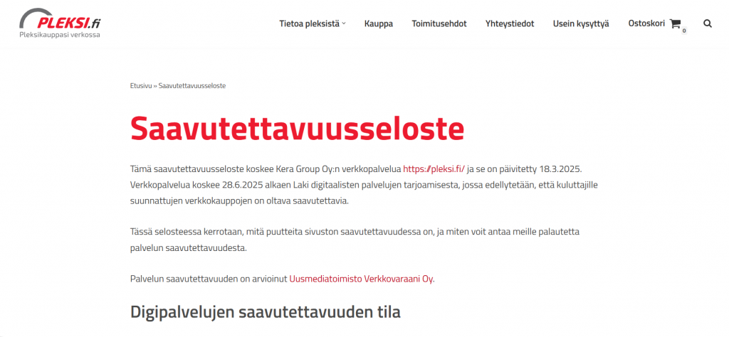 Verkkokaupasta saavutettava Pleksi.fi