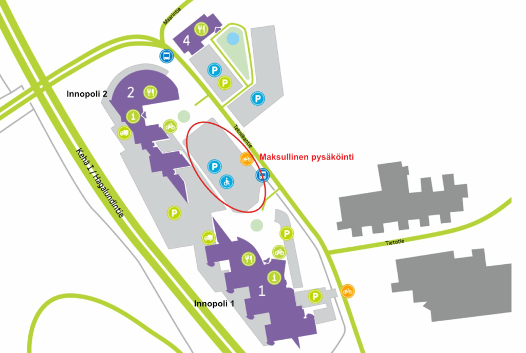 Pysäköintialue kartta Innopoli 1 & Innopoli 2