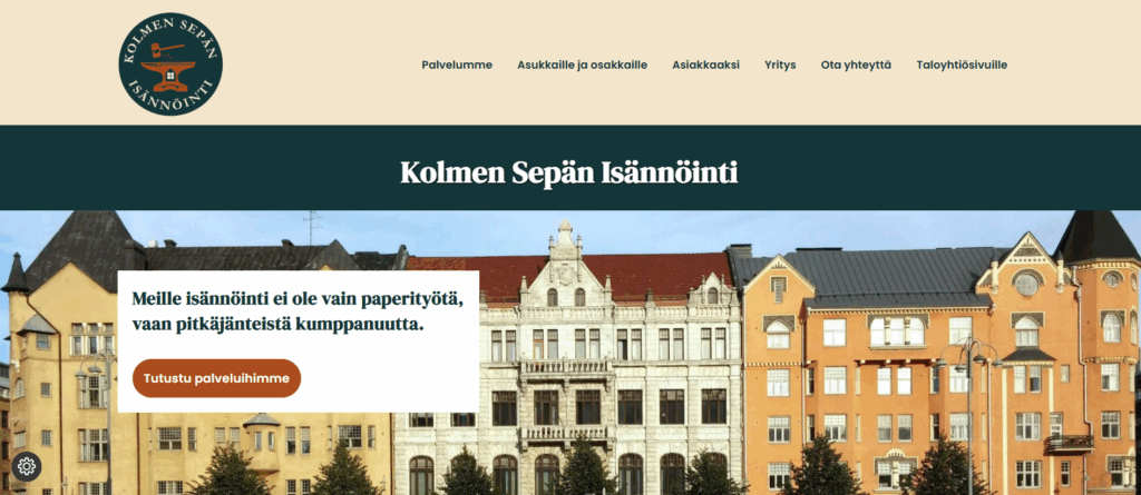 Sivut ja digimarkkinointi Kolmen Sepän Isännöintitoimistolle